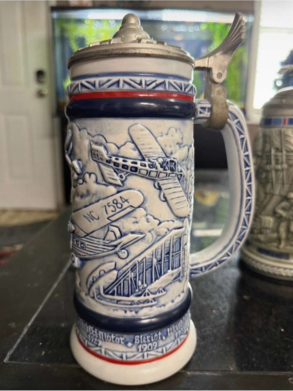 Vintage 1981 Avon Aviation History Lidded Beer Stein - Ceramarte